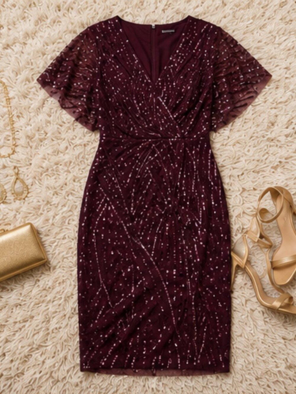 Adrianna Papell Beaded Sequin Surplice Midi Dress NWT Size 10 Cocktail Wedding